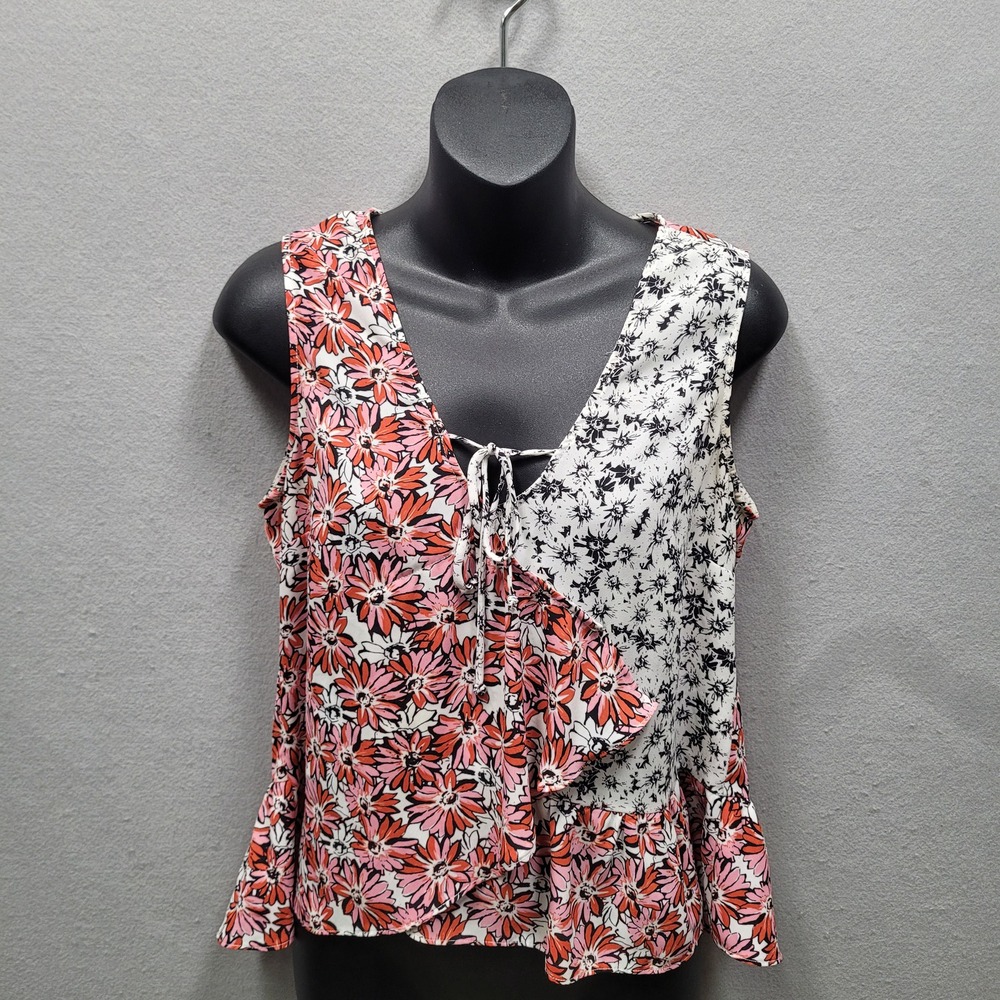 Cabi Floral Ruffle Peplum Sleeveless Blouse Pink White Small 5730